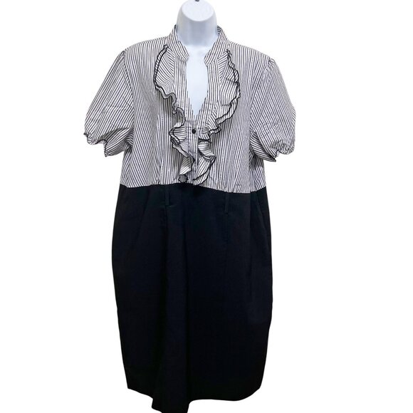 Penningtons Contempo Striped Top Black Ruffle Dress Size 16 Business Office Vibe - Picture 1 of 9